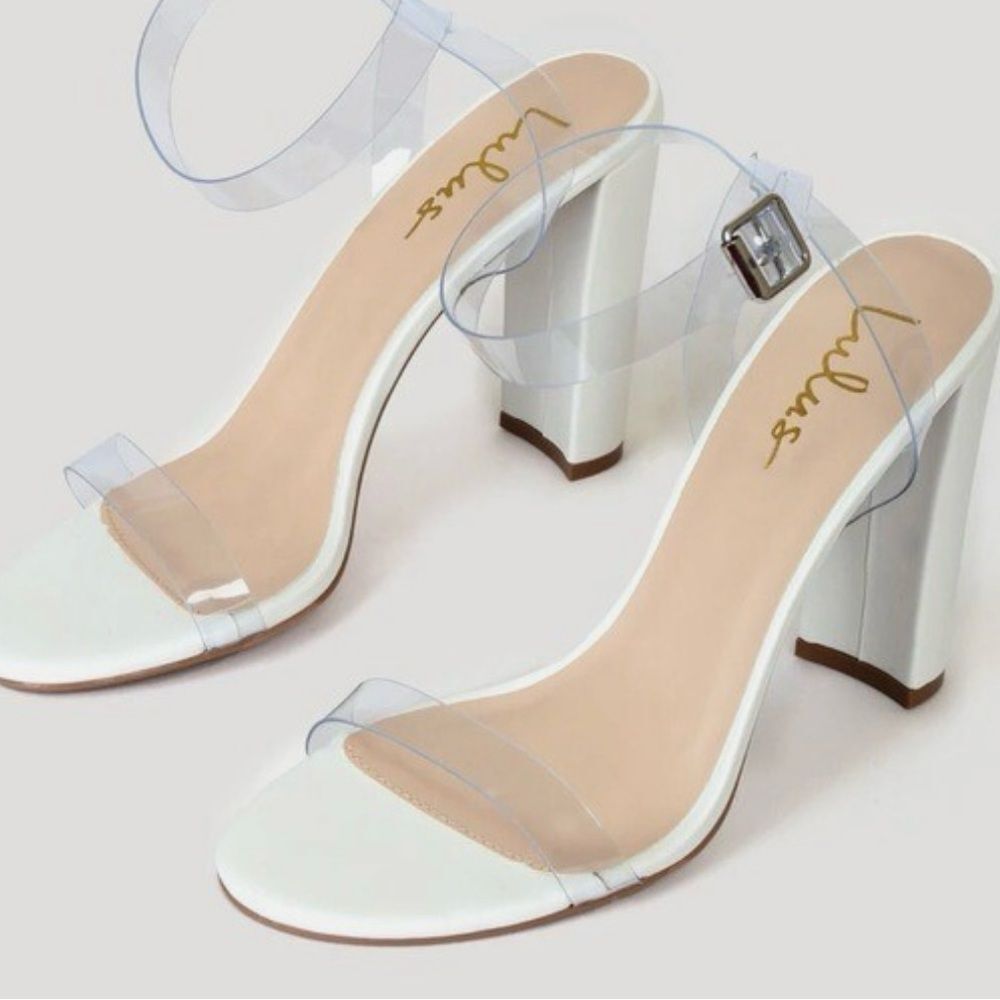 Lulu's Elegant White Heels Clear Strappy Sandals Elegant Chic Bridal White S8.5